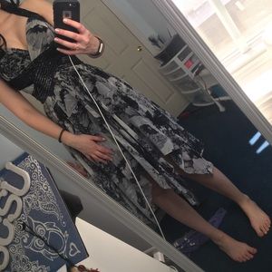 Floral Print Black and White Formal/Cocktail Dress
